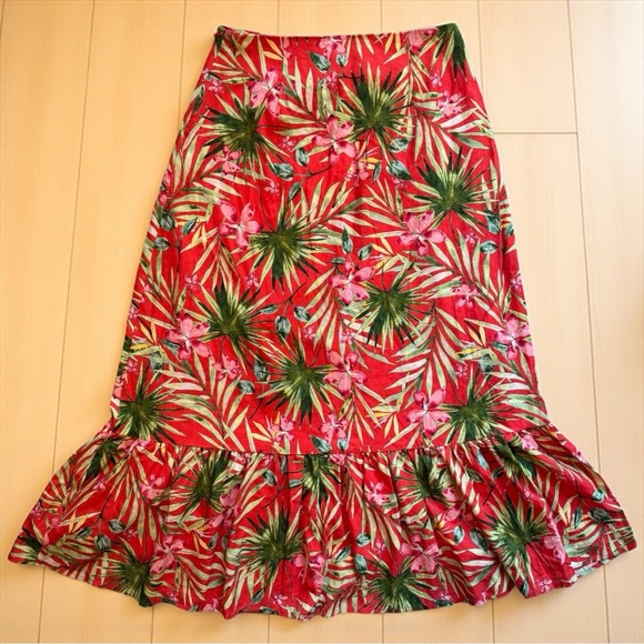 LULUS Island Experience Tropical Floral Ruffle Midi Skirt - Size Large - NWT - Picture 3 of 13
